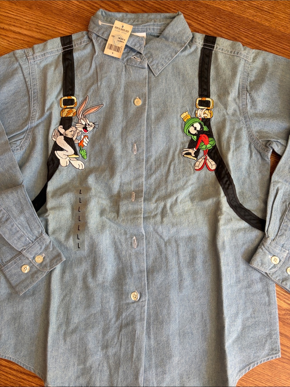 Looney Tunes Denim Button-Up Shirt with Bugs Bunny & Marvin the Martian